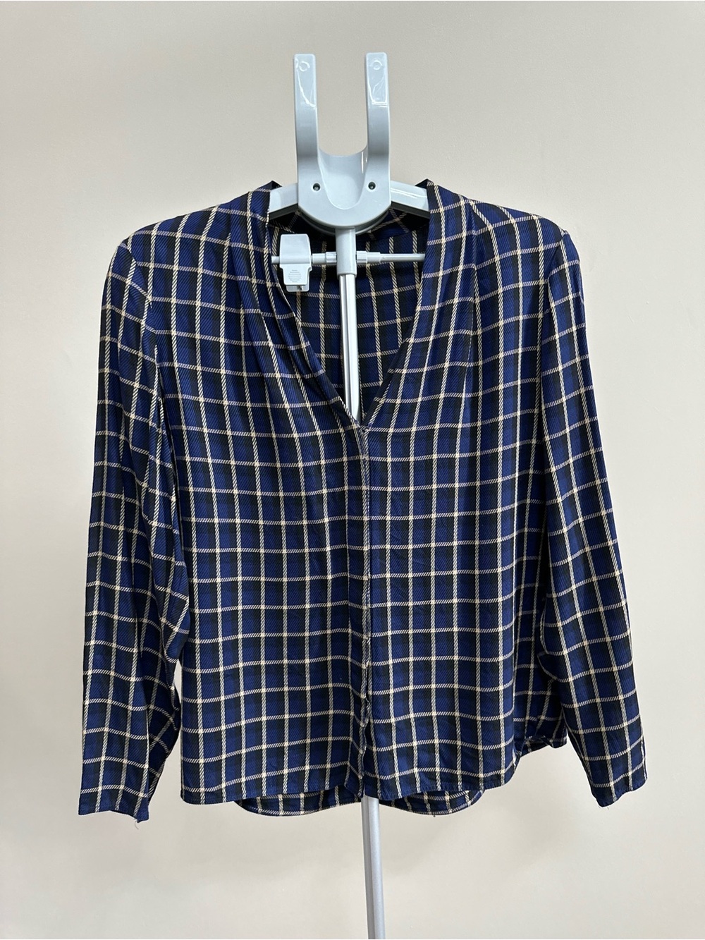 Babaton Navy and Cream Plaid Button-Down Shirt